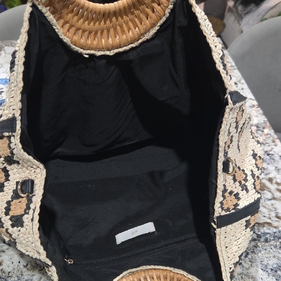H&M Leopard Raffia Tote with Bamboo Handles - Picture 4 of 7